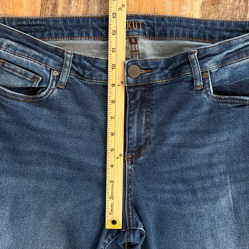 KUT from the Kloth Ankle Straight Leg Jeans Size 14 Dark Wash Cuffed Raw Hem